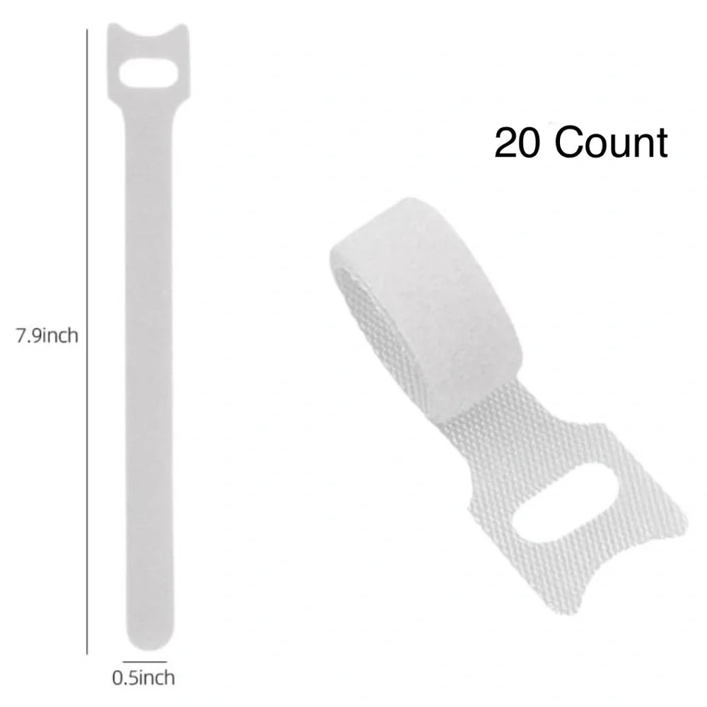 💞 New 20-Count Pack of White Reusable Hook & Loop Cable Organizer Straps
